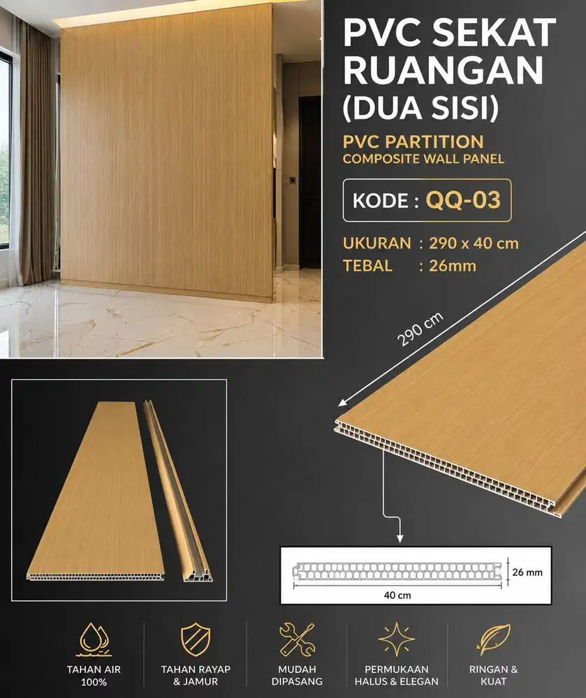 Wall PVC Sekat Ruangan Dua Sisi / Partisi PVC Dua Sisi 290 x 40 cm