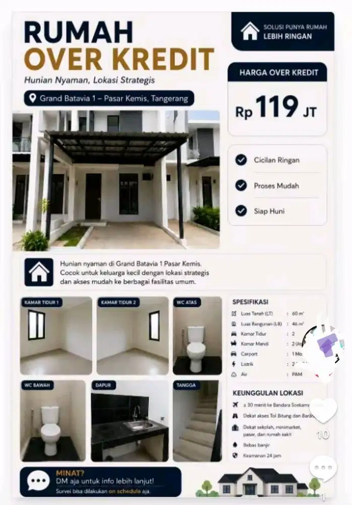 Jual rumah over kredit 119 juta