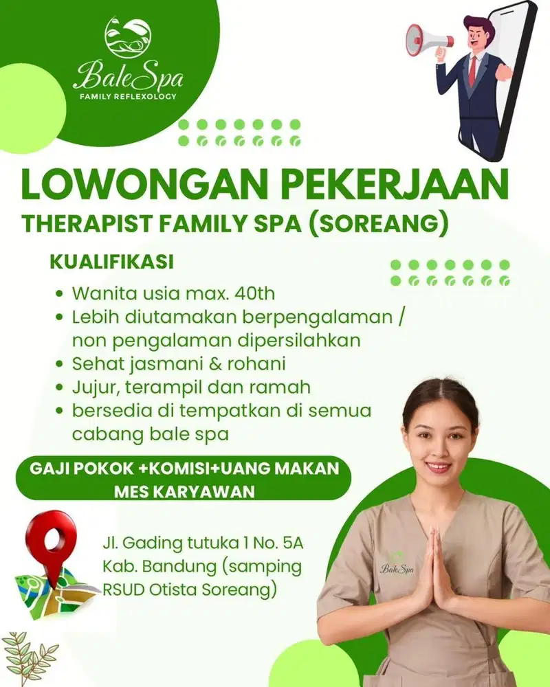 Dibutuhkan terapis wanita Family Spa