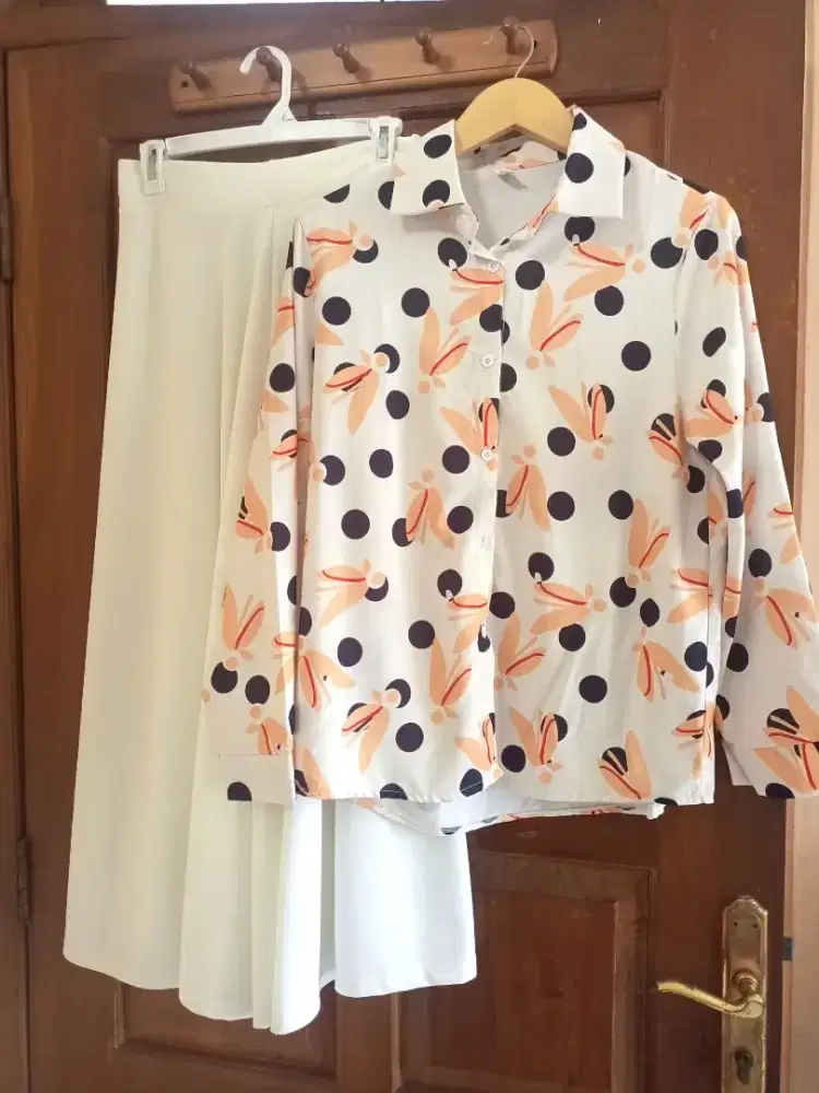 Sale 1 set blouse dan rok putih cewek baju wanita set murah aja