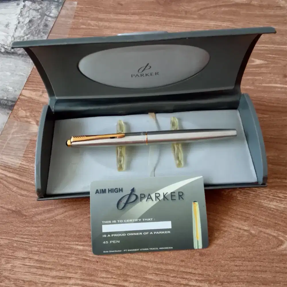 Parker 45 Original Stainless Steel Lengkap Box & Kartu