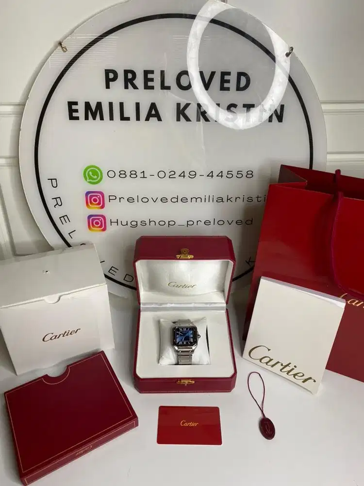 Preloved santos blue diamond bezel mens watch Authentic