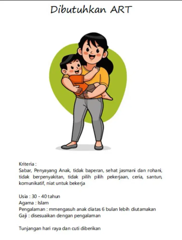 Dibutuhkan Asisten Rumah Tangga ART