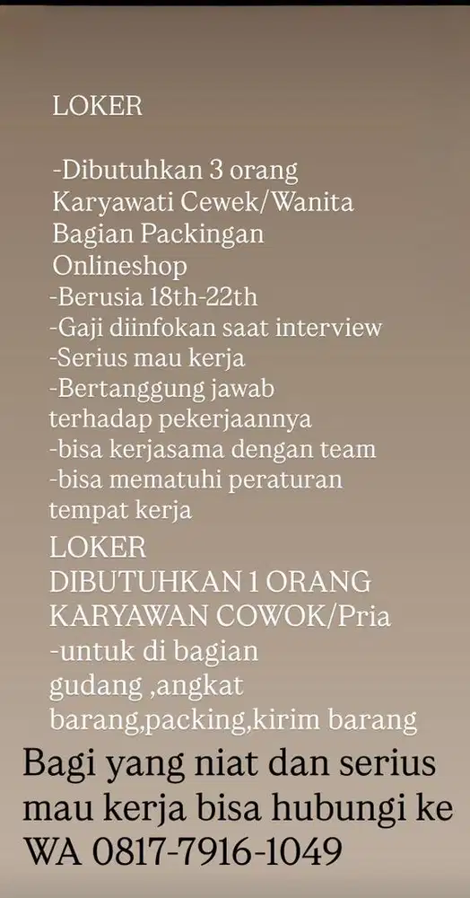 Loker karyawan&karyawati