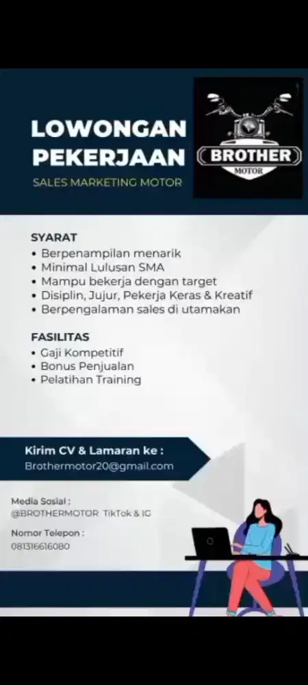 Lowongan Kerja Admin & Sales Marketing Motor