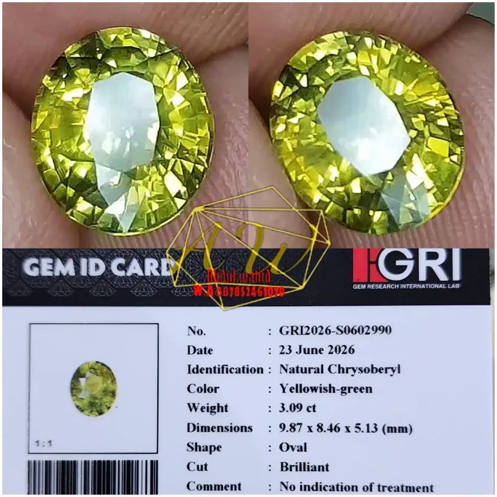 Hq chrysoberyl 3.09carat top luster