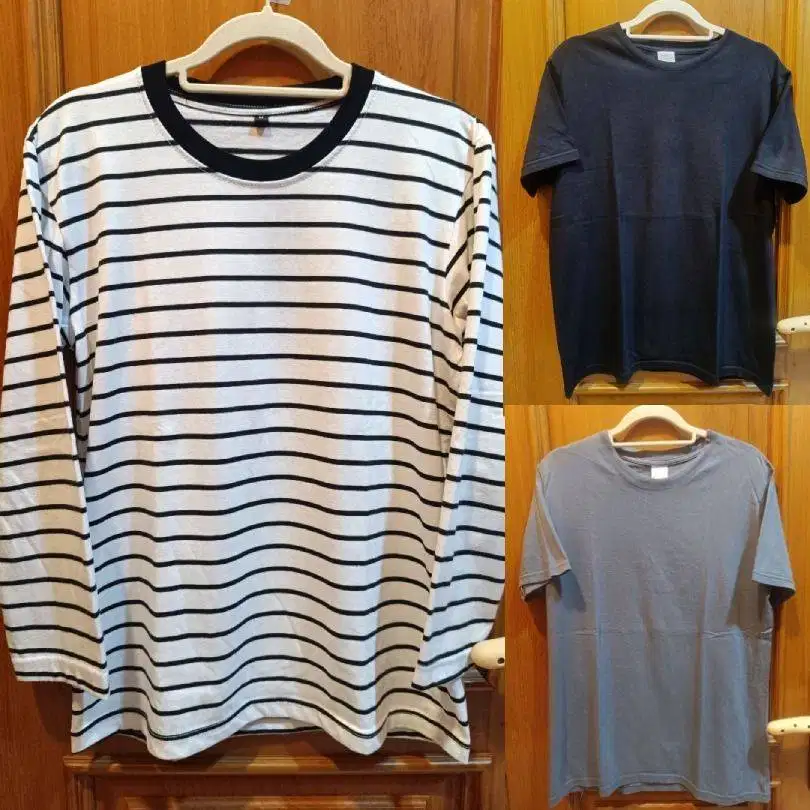 Kaos Stripe Garis Panjang Long Sleeve Gratis 2 Kaos Polos Hitam Abu2