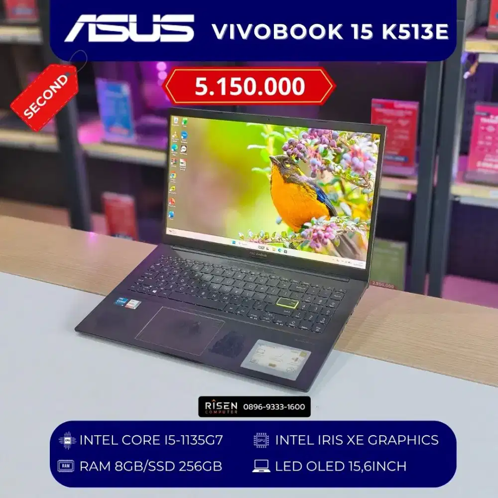 ASUS VIVOBOOK 15 K513E I5-1135G7 RAM 8GB SSD 256GB FHD 15.6inch Bekas
