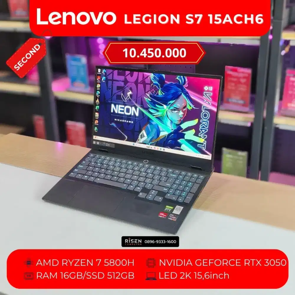 LENOVO LEGION S7 15ACHG Ryzen 7 5800H RAM 16GB SSD 512GB 2K15.6 Bekas