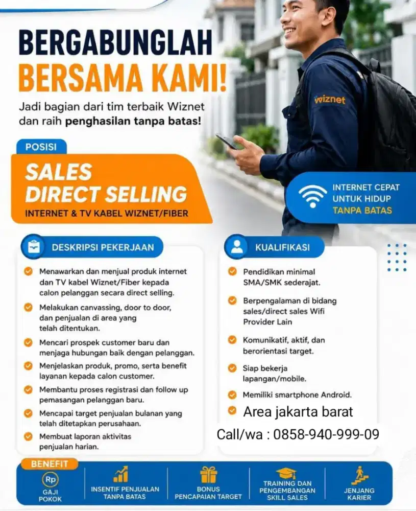 Sales marketing wifi - area jakarta barat - langsung kerja
