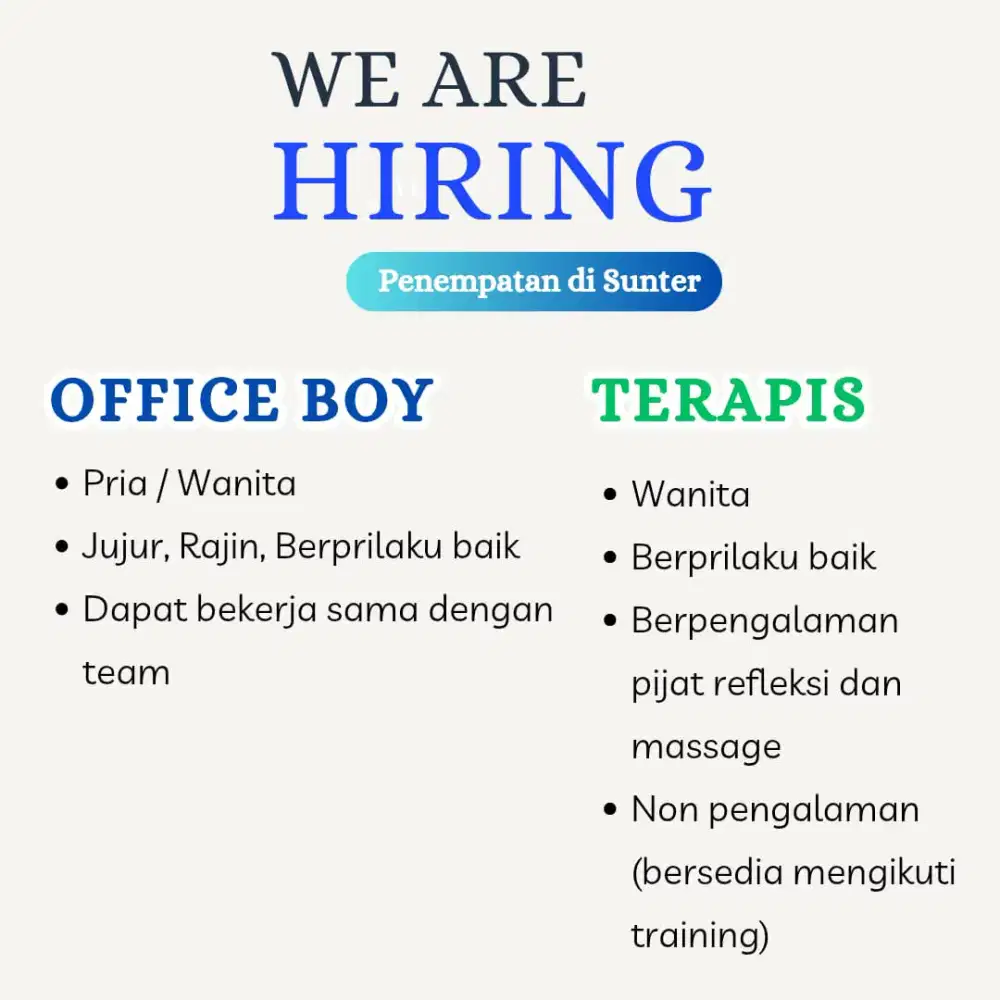 Lowongan kerja OB dan Terapis