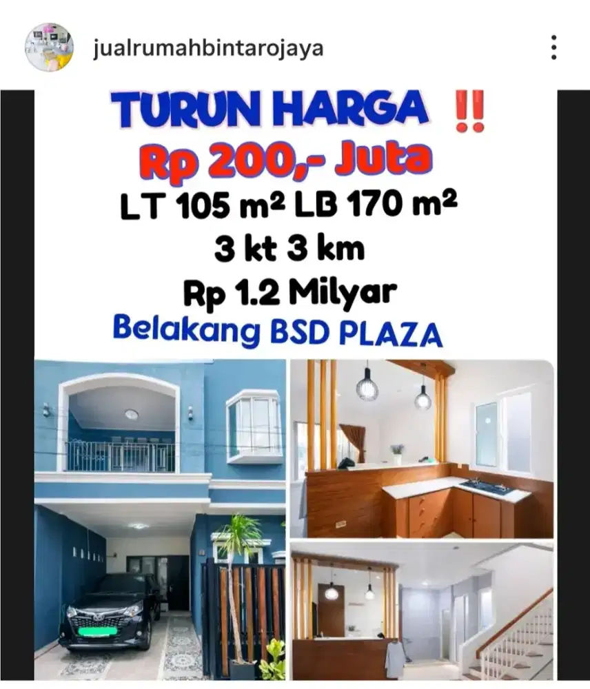 Jual cepat rumah murah belakang BSD plaza Bintaro direct pemilik
