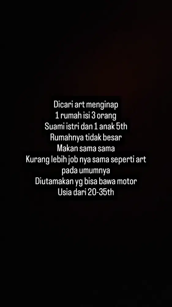 Dibutuhkan segera art menginap