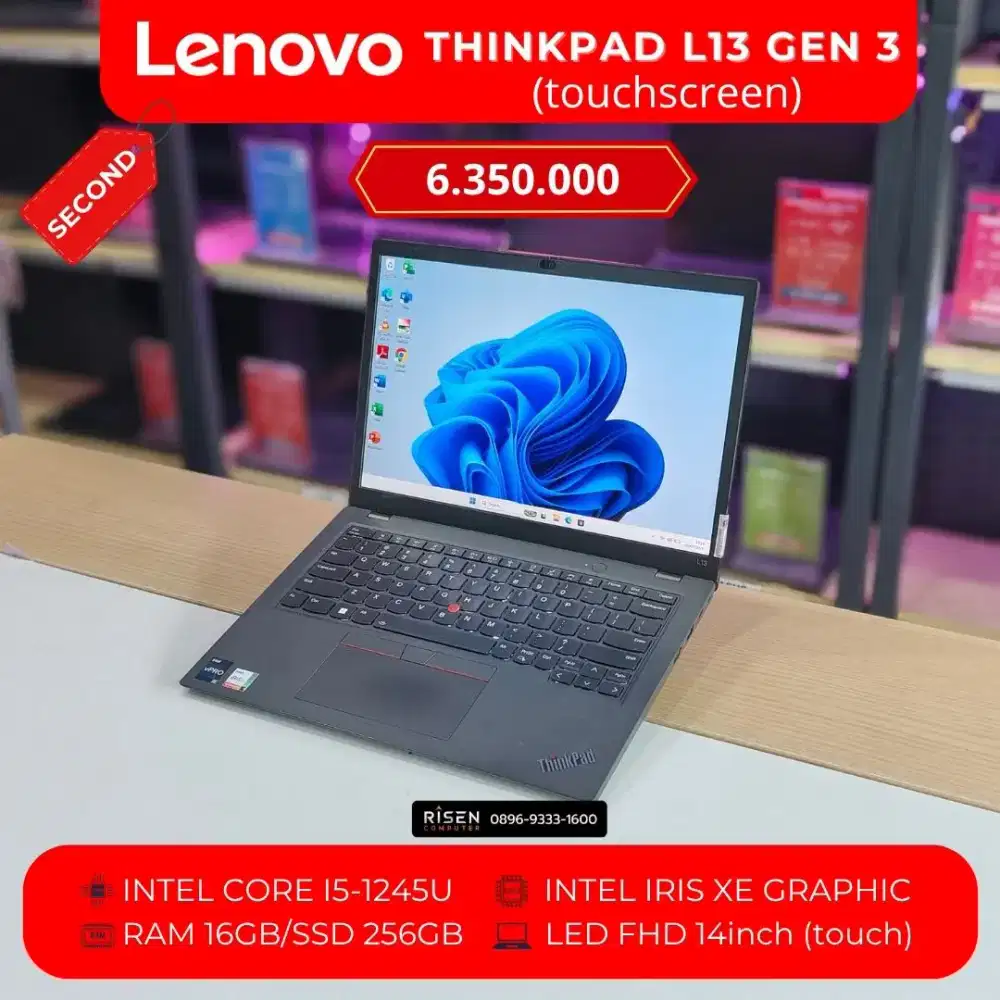 LENOVO THINKPAD L13 GEN 3 I5-1245U RAM 16GB SSD 256GB FHD 14inch Bekas
