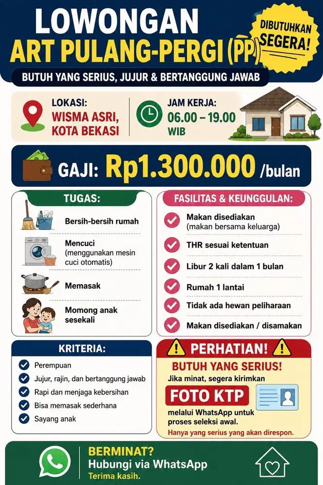 Lowongan ART PP (Bekasi Utara)