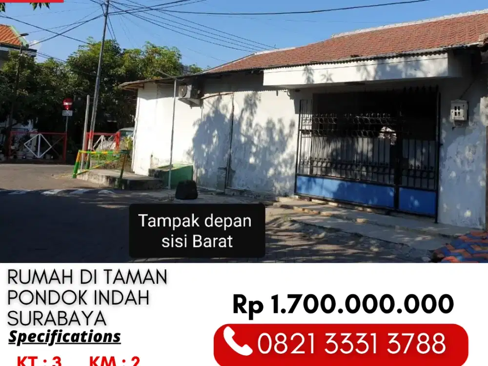 Dijual Cepat Rumah HOOK 3 Kamar di Taman Pondok Indah Wiyung Surabaya