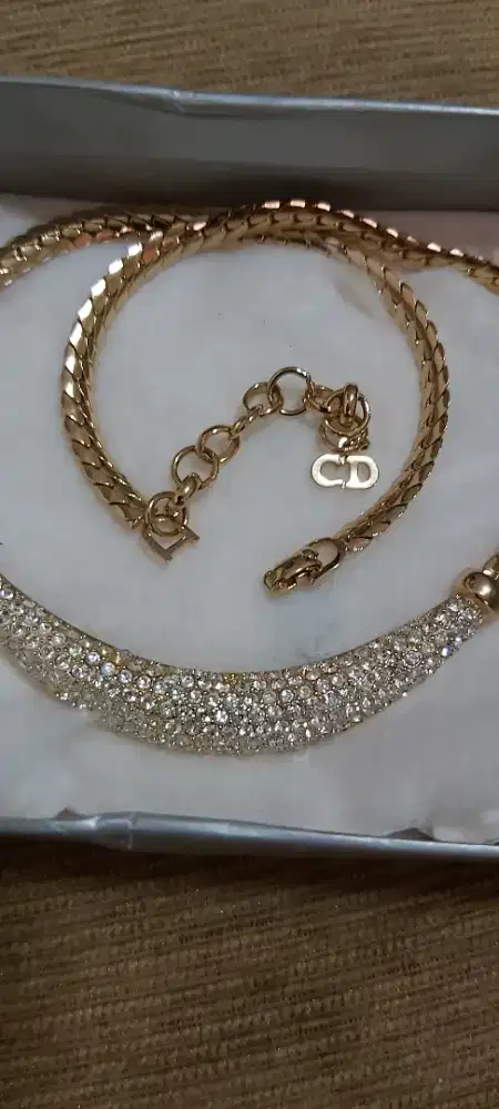 Dior Cristindior Vintage Crystal Encrusted Coller Necklace Gold