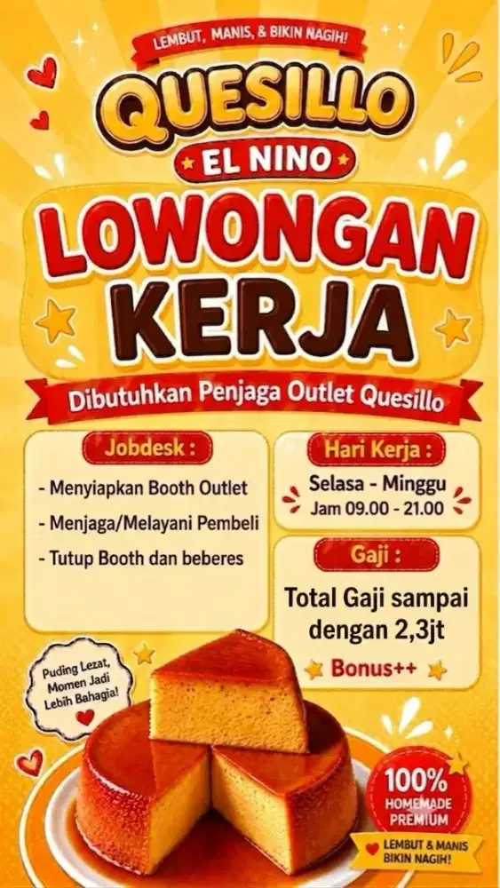 DIBUTUHKAN LOWONGAN KERJA JAGA JUALAN STAND MAKANAN LOKER PEKERJAAN