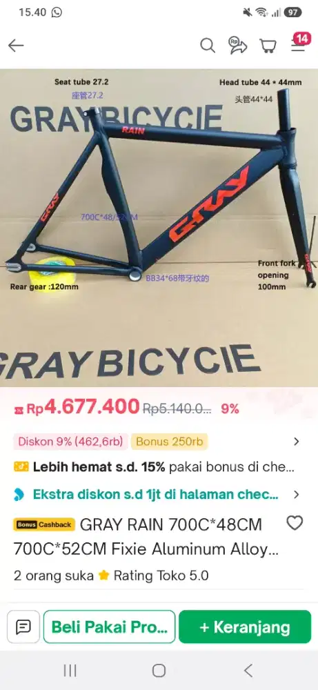 Sepeda Fixie Frame Alumunium