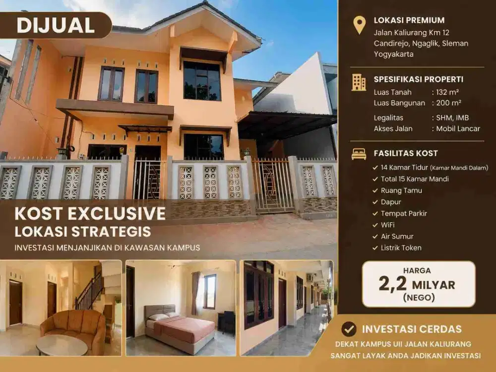 KOST EKSKLUSIF DIJUAL
Investasi Menguntungkan Dekat Kampus UII Kaliurang