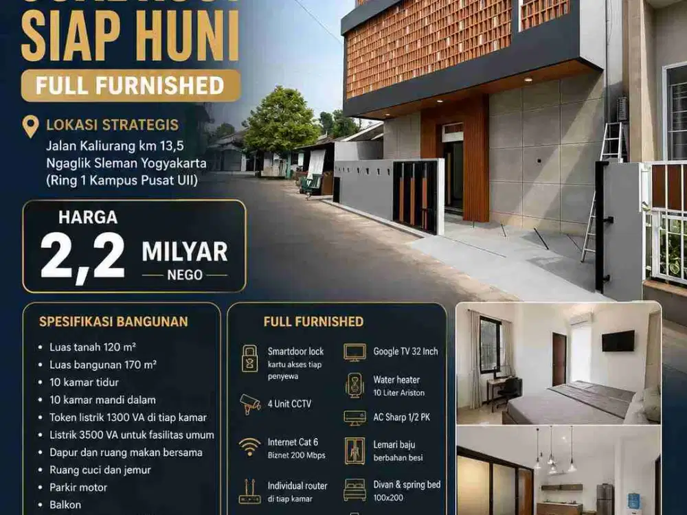 KOST PREMIUM FULL FURNISHED DIJUAL Investasi Siap Menghasilkan di Ring 1 Kampus UII