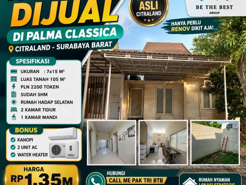 LUAS 105M2!! RUMAH DIJUAL DI PALMA CLASSICA CITRALAND - SURABAYA BARAT