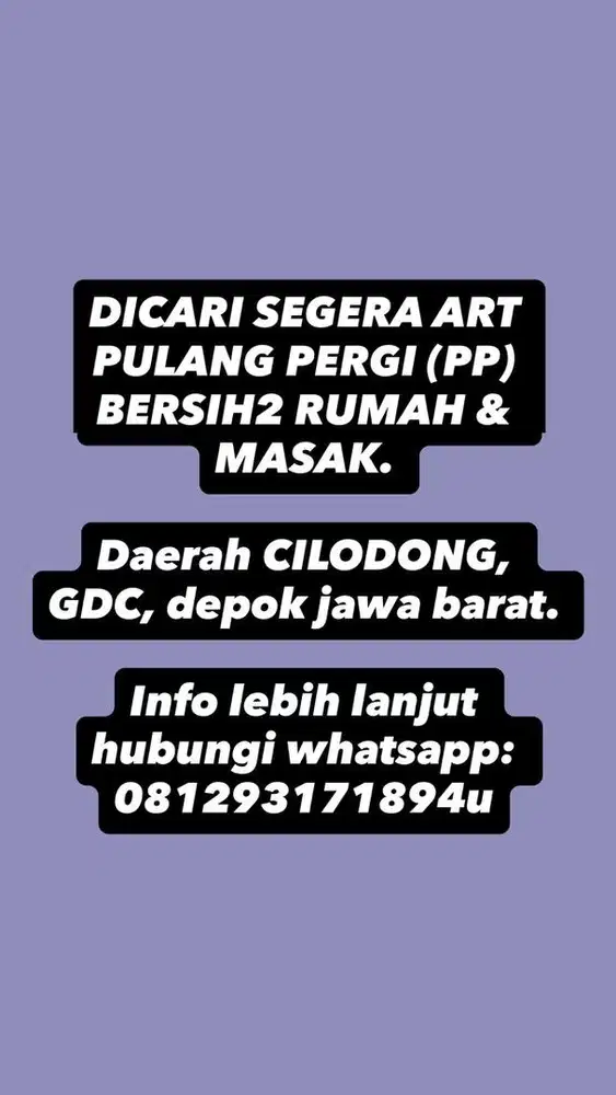 DICARI SEGERA ART PULANG PERGI DEPOK