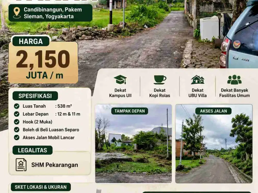TANAH HOOK STRATEGIS DIJUAL Dekat Kampus UII – Cocok untuk Hunian & Investasi