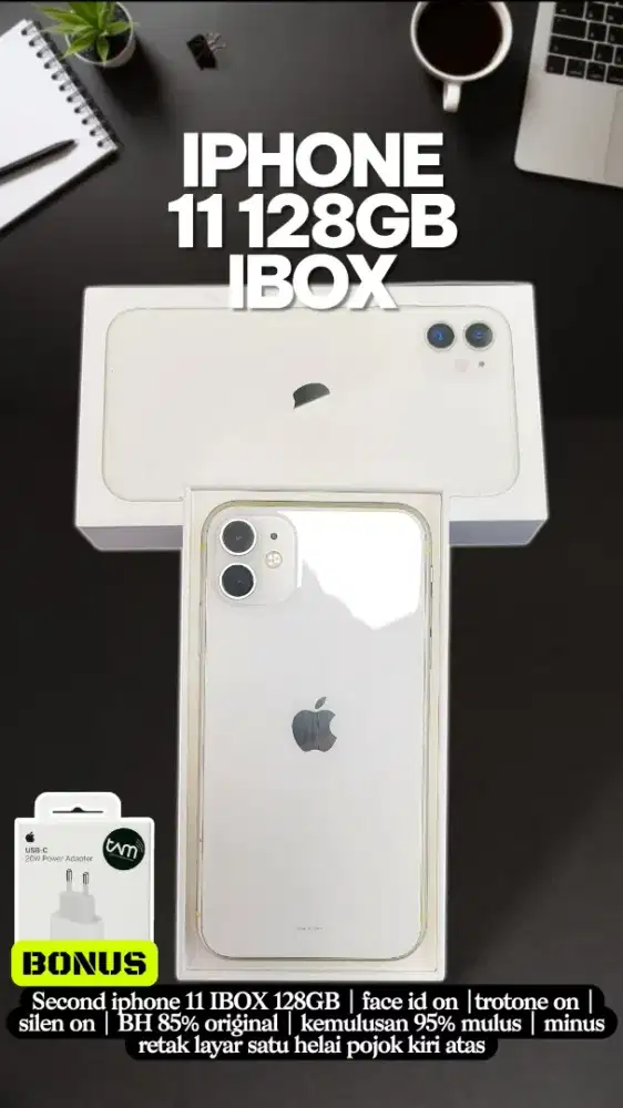 Iphone 11 Basic 128GB ibox minus layar pojok kiri atas retak sehelai