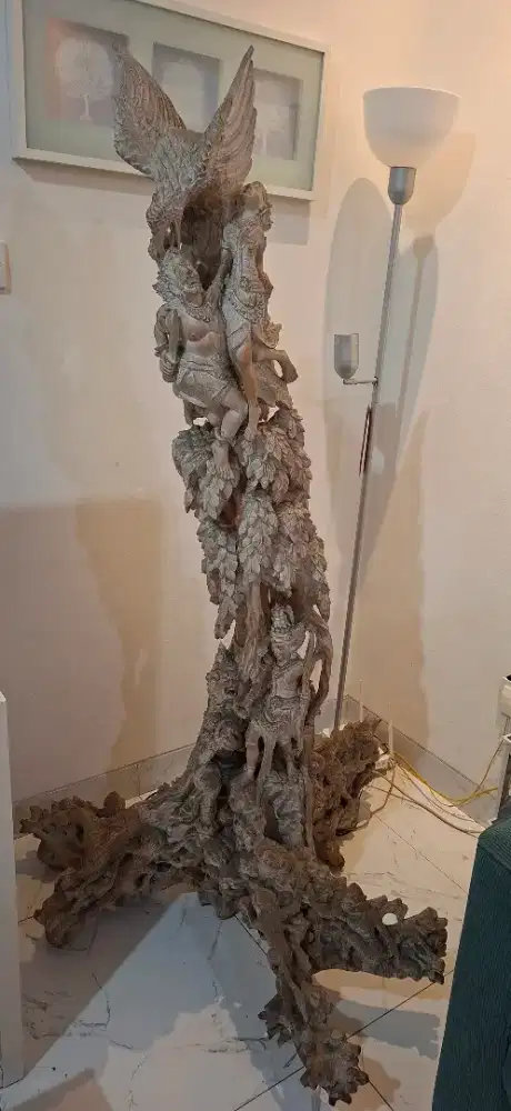 Patung Ukiran Kayu Bali Rama Shinta & Garuda Handmade–Karya Seni Antik