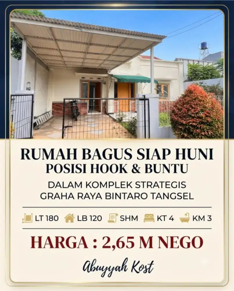 RUMAH HOOK SIAP HUNI PERUMAHAN GRAHA RAYA BINTARO TANGERANG SELATAN