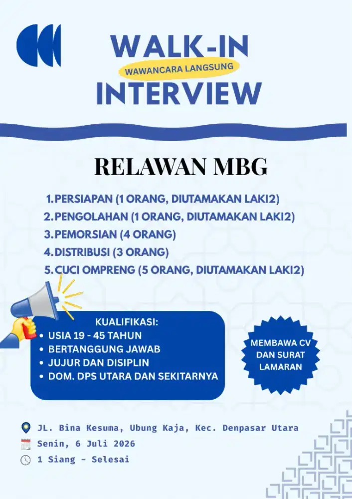 DIBUTUHKAN SEGERA! Relawan mbg