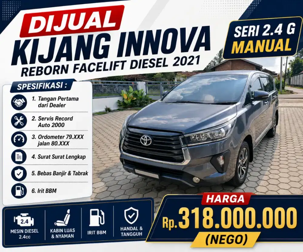Innova Reborn Facelit Diesel 2021 seri G 2.4 Manual