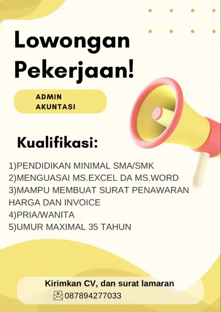 DIBUTUHKAN SEGERA ADMIN AKUTANSI