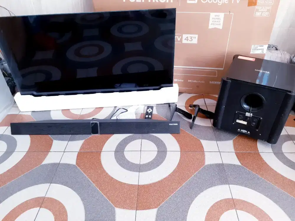 TV LED ANDROID GOOGLE POLYTRON 43IN SOUNBAR NETFLIK YOUTUBE GARANSI