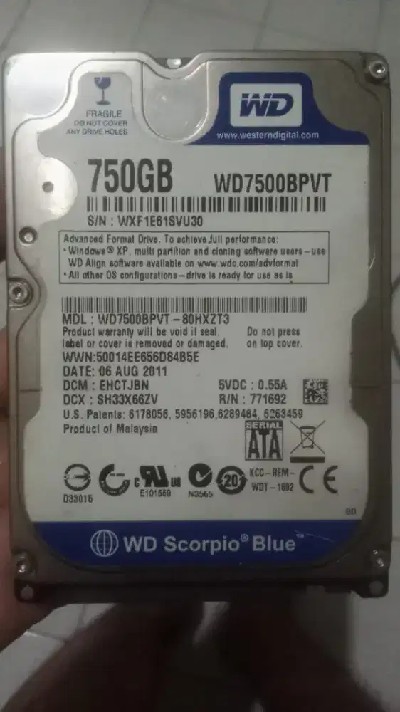 Hard disk Laptop 750gb