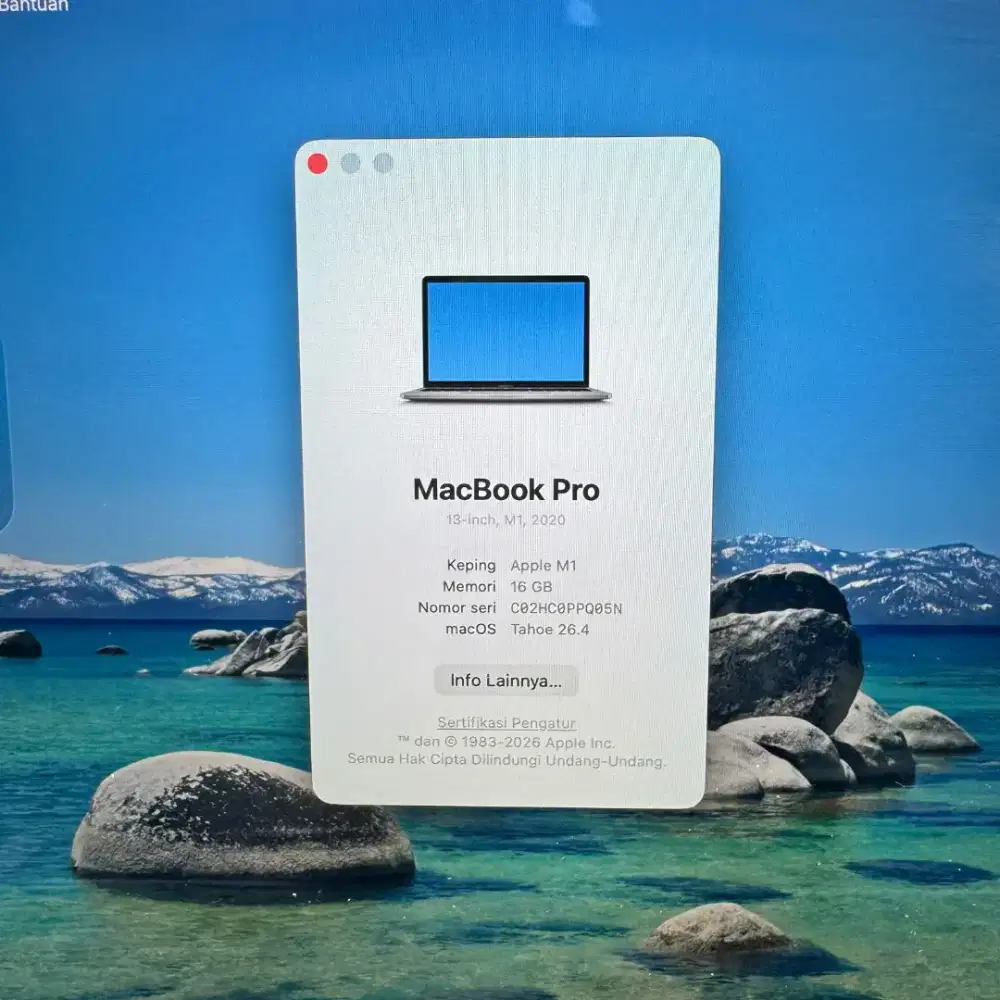 Macbook Pro M1 Layar 13 Inch Ram 16 Ssd 256 Space Grey full set buat