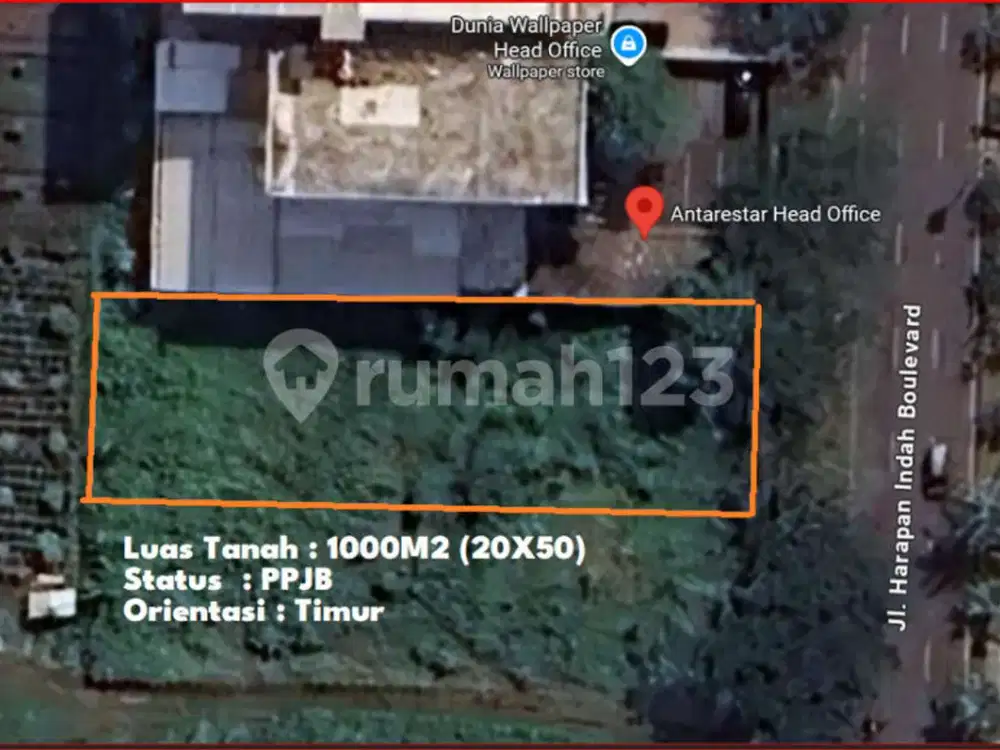 Tanah Dijual LT: 1000M2 (50X20), Kav Commercial Kota Harapan Indah Blok Sn, Bekasi, Ja-Bar