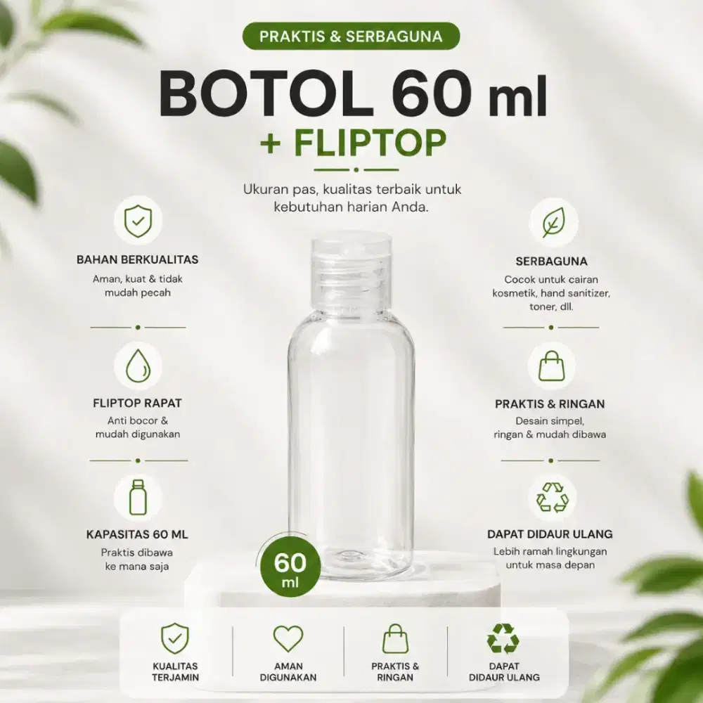 Botol Fliptop 60 ml Cocok Untuk UMKM dan Brand profesional