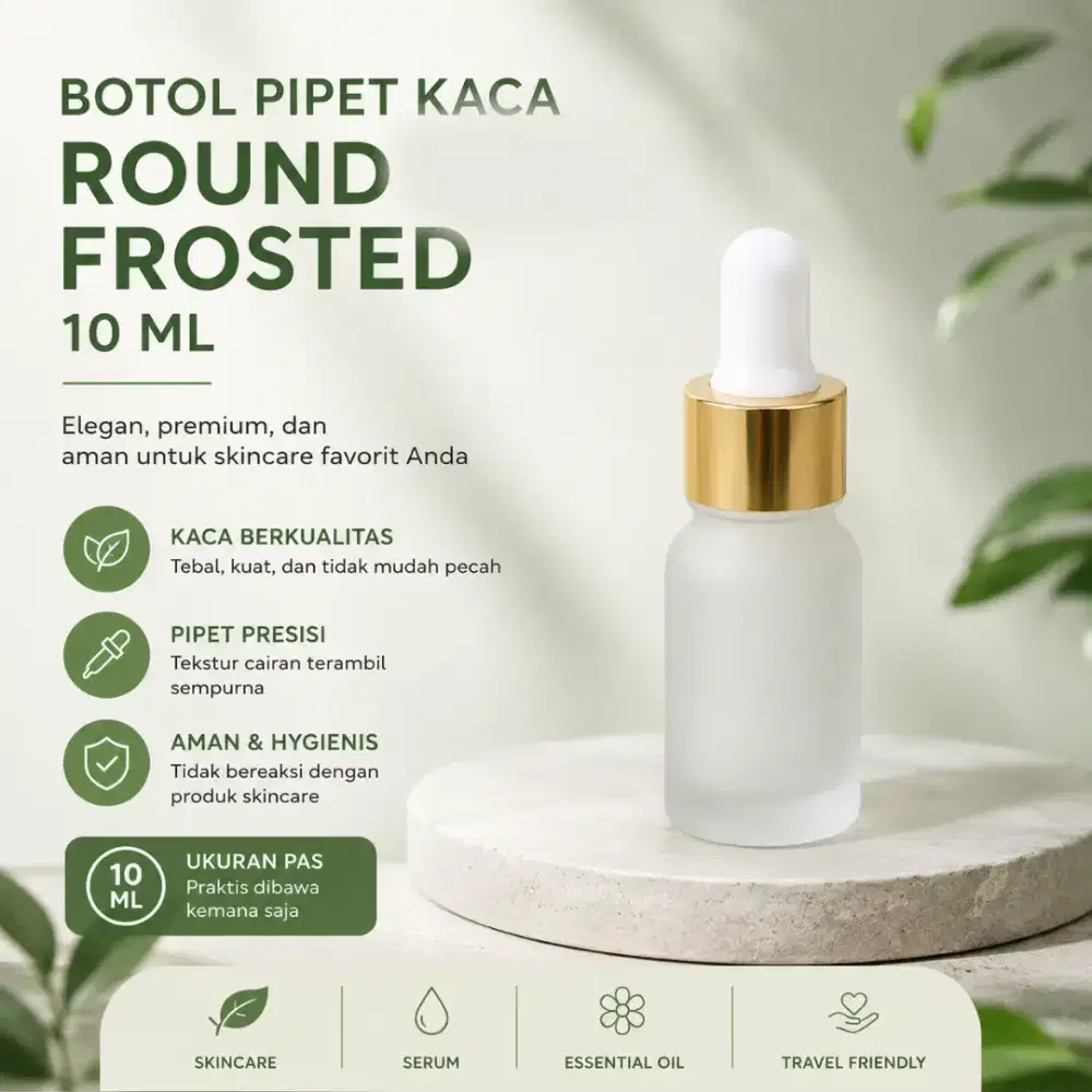 Botol Pipet Kaca Frosted 10 ml Ring Gold. Dijual Per Box isi 450 pcs.
