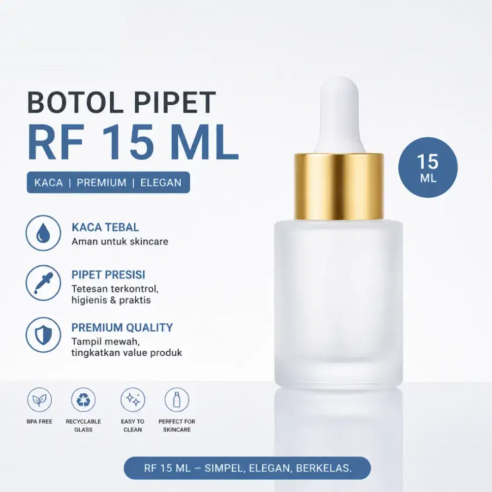Botol Pipet Kaca Frosted 15 ml Ring Gold. Dijual Per Box isi 420 pcs