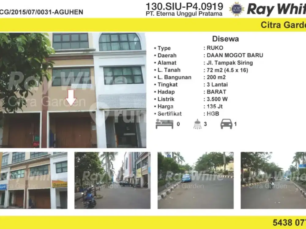 Disewakan Ruko  200 m2 Daan Mogot Baru, Jakarta Barat 0031-AGUHEN