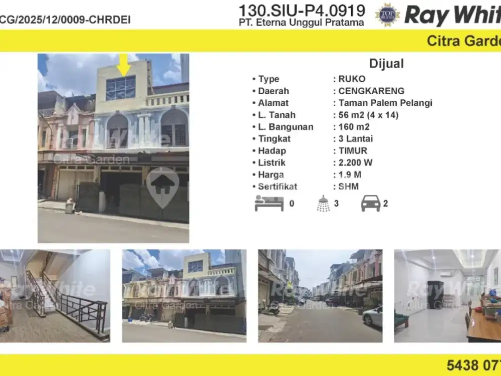Jual Murah Ruko 3 Lantai SHM Taman Palem Ruko Pelangi 0009-Chrdei