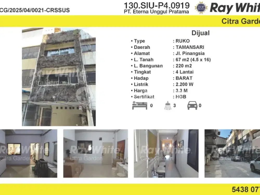 Dijual MURAH Ruko Bgs 220 m2 Pinangsia, Jakarta Barat 0021-CRSSUS