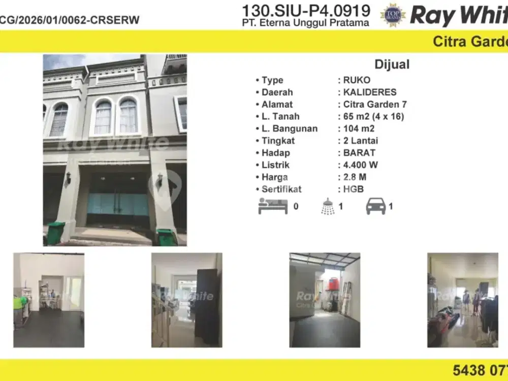Jual Ruko Exclusive 2 Lantai HGB Citra Garden 7 Jakbar 0062Crserw