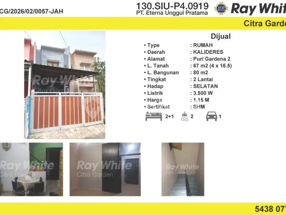Jual Murah Rumah, 2 Lantai, Puri Gardena2 Jakarta Barat 0057-Jah