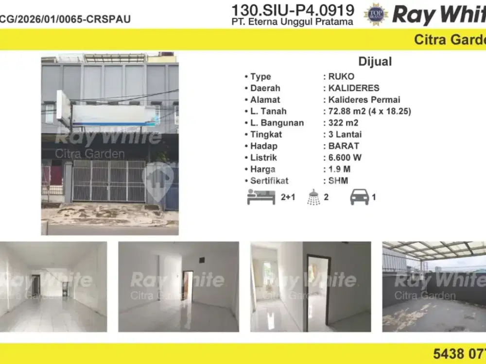 Jual Ruko Murah Bu Exclusiv Pinggir Jln Klderes Jakbar 0065Crspau