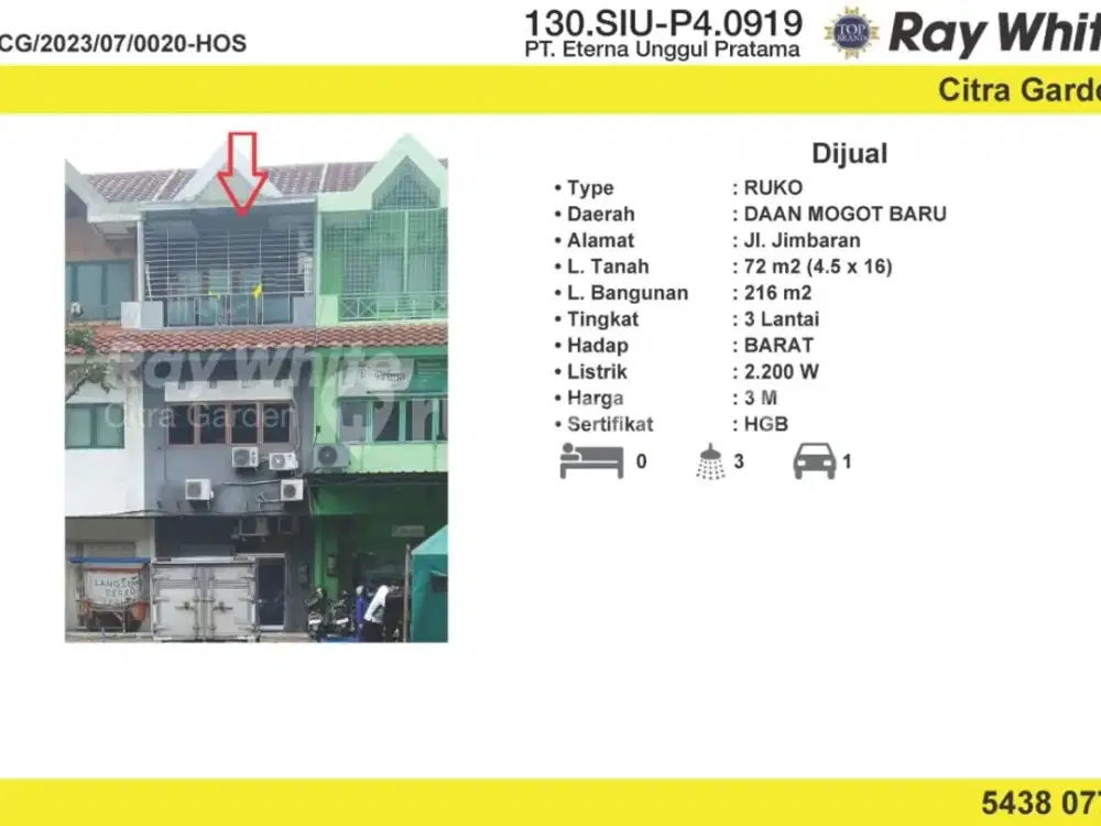 Dijual Murah Ruko 2 Lantai HGB Strategis Daan Mogot Baru 0020-Hos