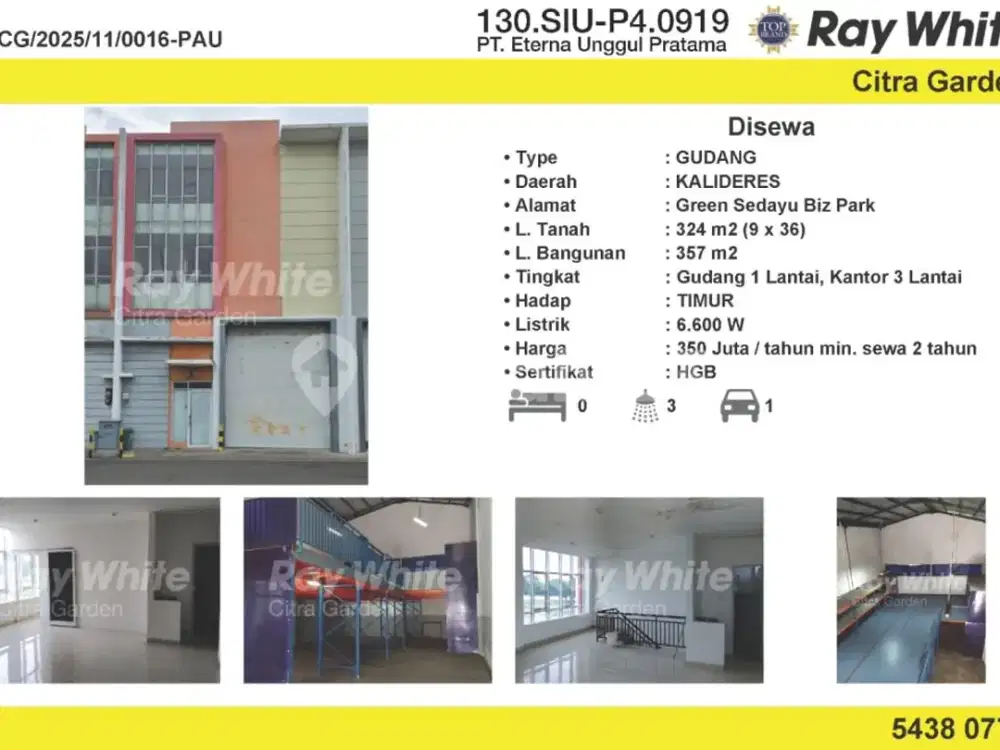 Disewakan Gudang+Kantor 3 lt 357 m2 GreenSedayuBizpark 0016-PAU