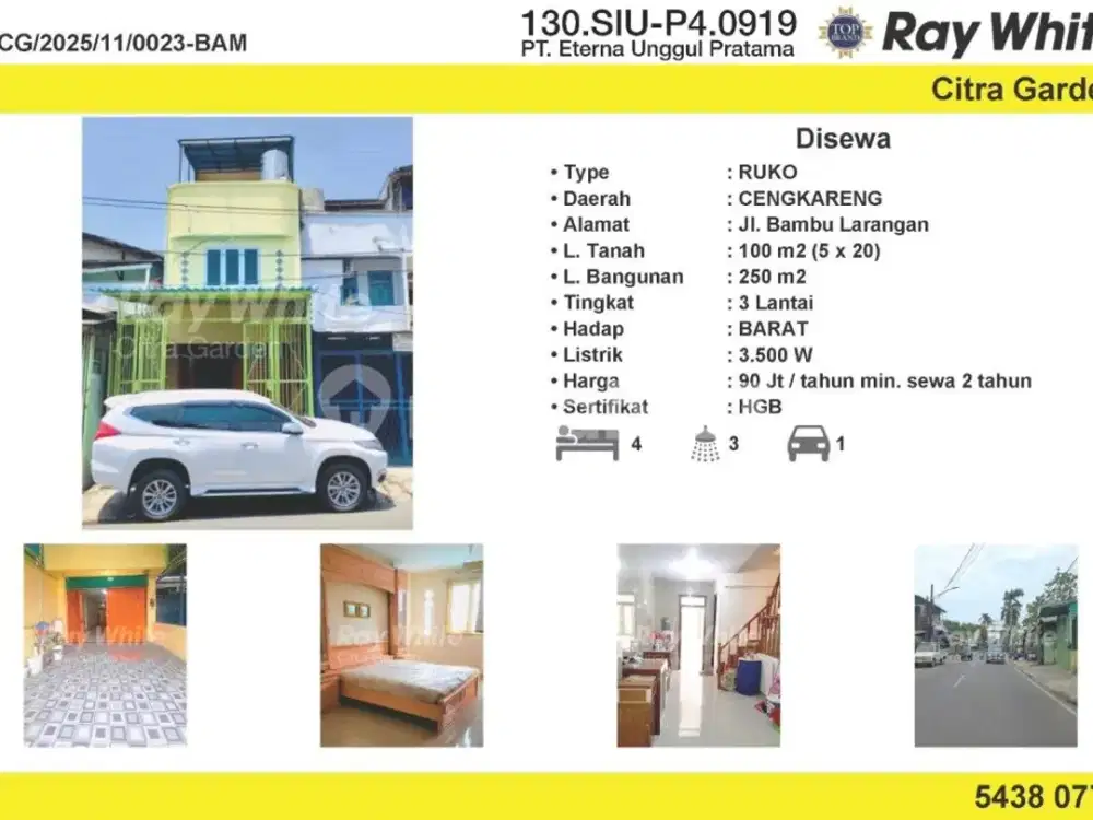 Sewakan Ruko Murah 100m2 Bambu Laangan Cengkareng Jakbar 0023bam